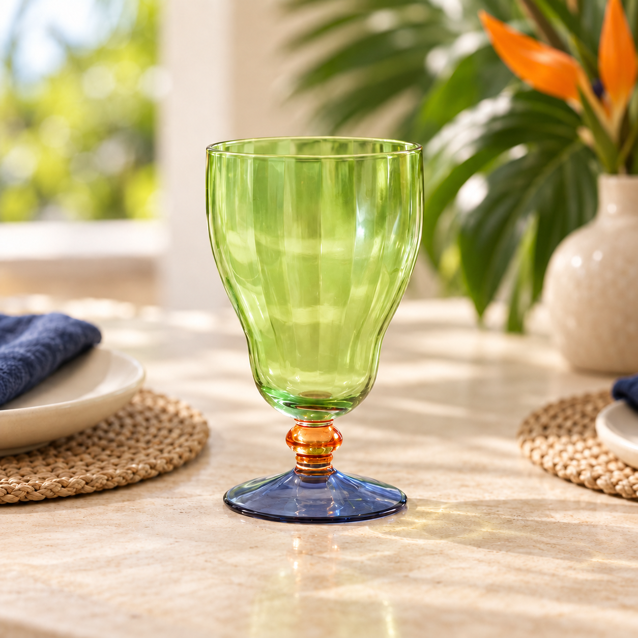 Taça De Água Vidro Gradiente 270ml Verde Laranja Azul