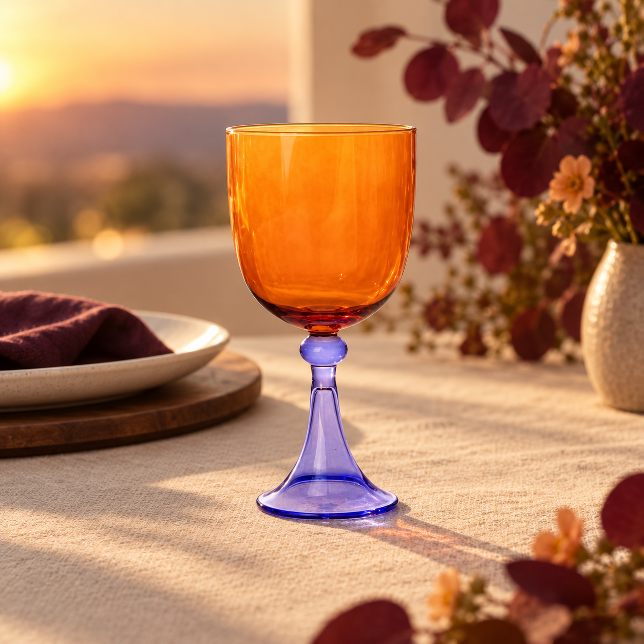 Taça de Vidro Laranja e Roxo 360 ml